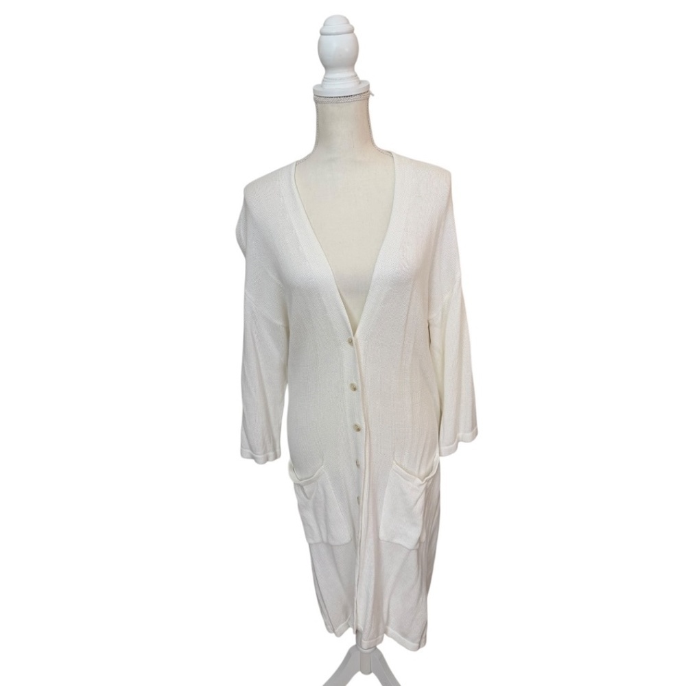 Elizabeth and James White Oversized Long Button Down Cardigan